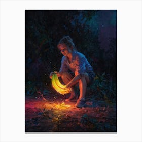 Girl Holds A Banana Canvas Print