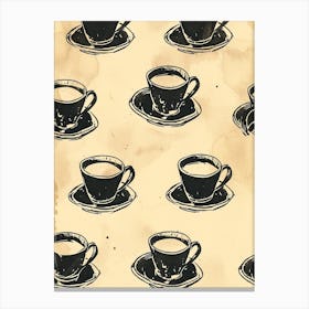 Coffee Cup Pattern Black & Sepia Illustration 1 Canvas Print