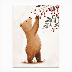 Brown Bear Standing And Reaching For Berries Storybook Illustration 4 Canvas Print