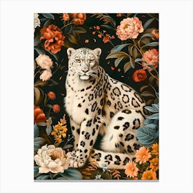 Snow Leopard Inspired by William Morris Canvas Print