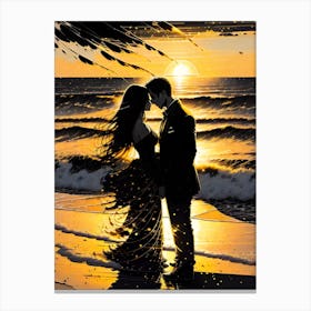 Couple Kissing At Sunset 3 Canvas Print