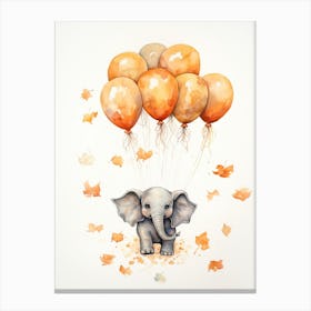 Elephant Flying With Autumn Fall Pumpkins And Balloons Watercolour Nursery 5 Canvas Print
