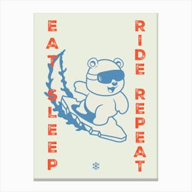 Eat, sleep, ride, repeat / Bear Surfer — Retrowave poster, sport poster, anime print, manga poster Canvas Print