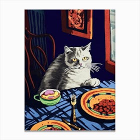 White Cat And Pasta 4 Canvas Print
