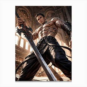 Barbarian Warrior with Sword Art Painting #8 Canvas Print