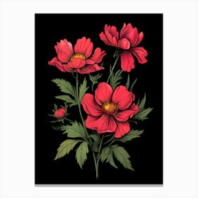 Red Cosmos Flowers 1 Canvas Print