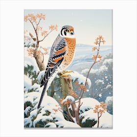 Winter Bird Painting American Kestrel 1 Canvas Print