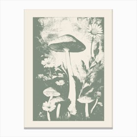 Mushrooms in Sage Green, y2k, Fungi, Cottage Core 2 Canvas Print