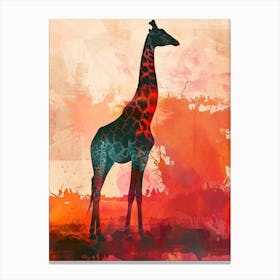 Giraffe Red Sunset Watercolour 3 Canvas Print