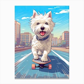 West Highland White Terrier (Westie) Dog Skateboarding Illustration 3 Canvas Print