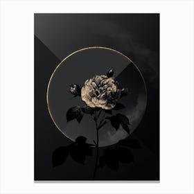 Shadowy Vintage Rosa Alba Botanical in Black and Gold n.0126 Canvas Print