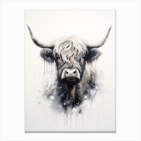 Neutral Watercolour Portrait Of Highland Cow 2 Canvas Print