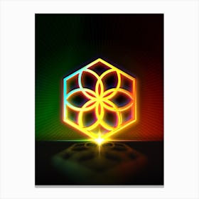 Neon Geometric Glyph in Watermelon Green and Red on Black n.0002 Canvas Print