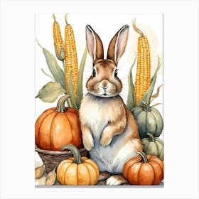 Painting Of A Cute Bunny With A Pumpkins (34) Canvas Print