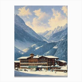 Ischgl, Austria Ski Resort Vintage Landscape 1 Skiing Poster Canvas Print