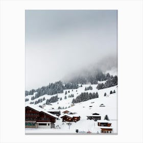 Andermatt, Switzerland Black And White Skiing Poster Canvas Print