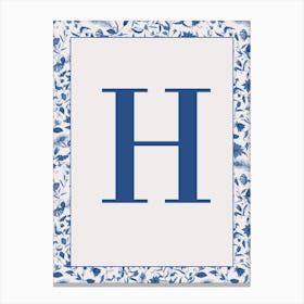 Letter H Monogram Initial Blue Canvas Print