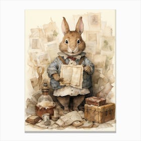 Bunny Collecting Stamps Luck Rabbit Prints Watercolour 3 Canvas Print