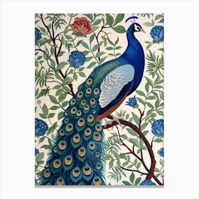 Cream Floral Peacock Wallpaper Inspired 1 Canvas Print