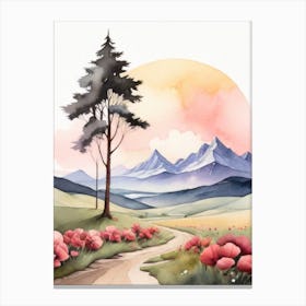 Tranquil Mountains In Minimalist Watercolor Vertical Composition 54 Canvas Print