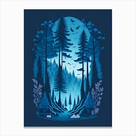A Fantasy Forest At Night In Blue Theme 38 Canvas Print