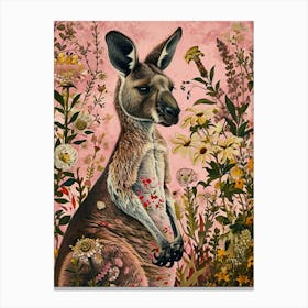 Floral Animal Painting Kangaroo Canvas Print