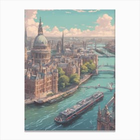 London City River Thames Fun Sunny Day Busling Ghibli Style Paints Canvas Print
