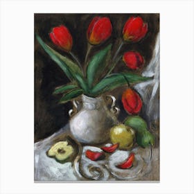 Still Life With Red Tulips - Anton Maliar painting flowers floral realistic impressionism vertical living room bedroom kitchen classic Canvas Print