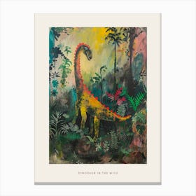Colourful Dinosaur In The Leaves Painting 3 Poster Canvas Print