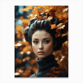 Beautiful Girl In Autumn Leaves Canvas Print