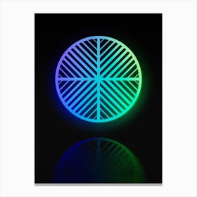 Neon Blue and Green Abstract Geometric Glyph on Black n.0130 Canvas Print