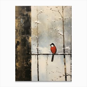 Vintage Winter Animal Painting Woodpecker 1 Canvas Print