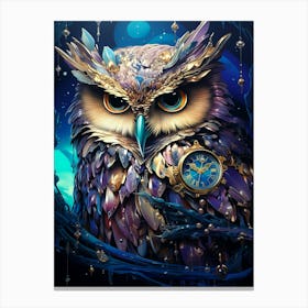 Owl With A Clock Canvas Print