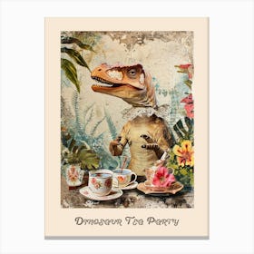 Vintage Dinosaur Tea Party Poster 2 Canvas Print