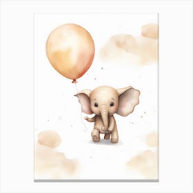 Baby Elephant Flying With Ballons, Watercolour Nursery Art 3 Canvas Print