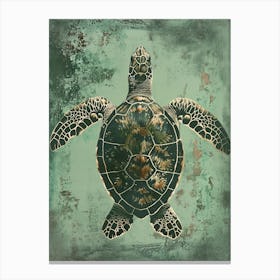 Sea Turtle Aqua Vintage Painting 2 Canvas Print