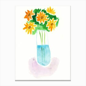 Sunflowers In A Vase - watercolor hand painted verticla illustration minimal floral flowers kitchen living room Canvas Print