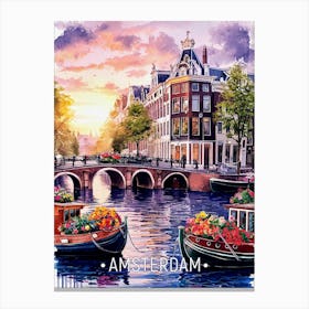 Amsterdam Sunset Watercolor Painting Canvas Print