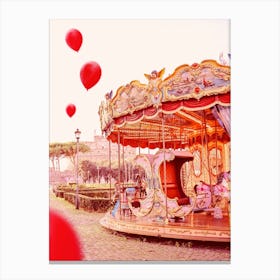 Red Balloons Carousel, Rome Canvas Print