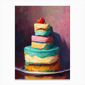Big Rainbow Birthday Cake Oil Painting Canvas Print