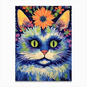 Louis Wain Psychedelic Cat With Flowers 5 Canvas Print
