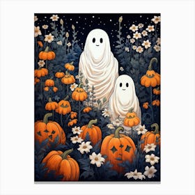 Cute Bedsheet Ghost, Botanical Halloween Watercolour 150 Canvas Print