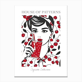 Woman Portrait With Cherries 3 Pattern Poster Canvas Print