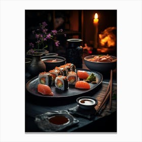 Sushi On A Dark Table Canvas Print