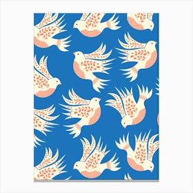 Folk Art Christmas White Doves on Royal Blue Canvas Print