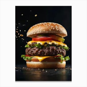 Burger On Black Background Canvas Print