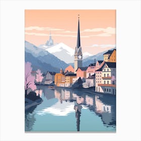 Vintage Winter Travel Illustration Lucerne Switzerland 3 Canvas Print