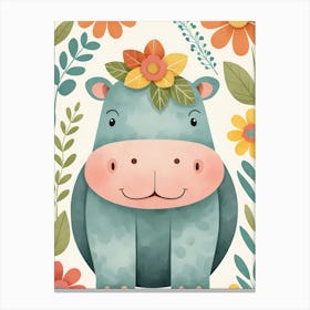 Floral Baby Hippo Nursery Illustration (62) Canvas Print