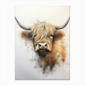 Dripping Paint Watercolour Of A Simple Highland Cow Canvas Print
