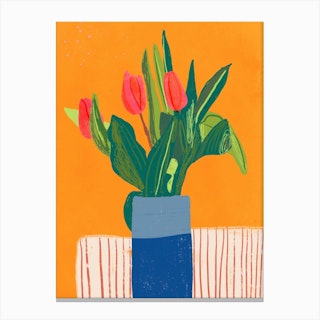 Tulips In Orange Room Canvas Print